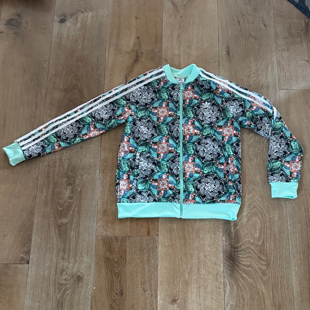 Adidas Floral Track Jacket with Mint Accents